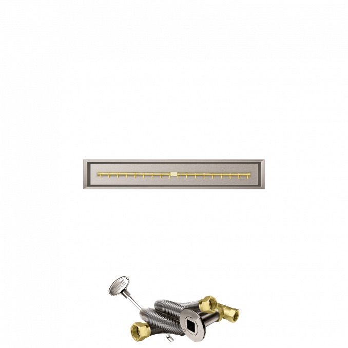 Firegear 48 Inch Linear Stainless Steel Natural Gas Drop In Fire Pit Pan with Pro Series Brass T Burner and Match Light Ignition System