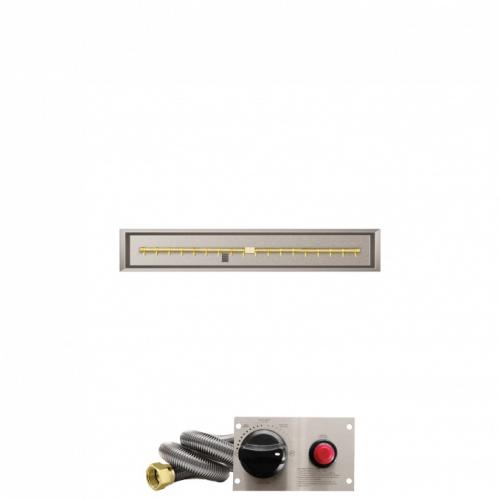 Firegear 48 Inch Linear Stainless Steel Natural Gas Drop In Fire Pit Pan with Pro Series Brass T Burner and Safety Pilot Spark Ignition System