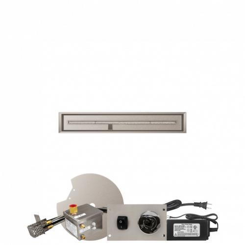 Firegear 48 Inch Linear Stainless Steel Natural Gas Drop In Fire Pit Pan with T Burner and All Weather Electronic Ignition System