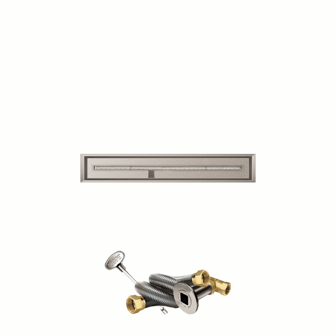 Firegear 48 Inch Linear Stainless Steel Natural Gas Drop In Fire Pit Pan with T Burner and Match Light Ignition System