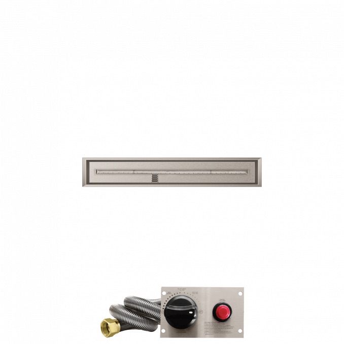 Firegear 48 Inch Linear Stainless Steel Propane Gas Drop In Fire Pit Pan with T Burner and Safety Pilot Spark Ignition System