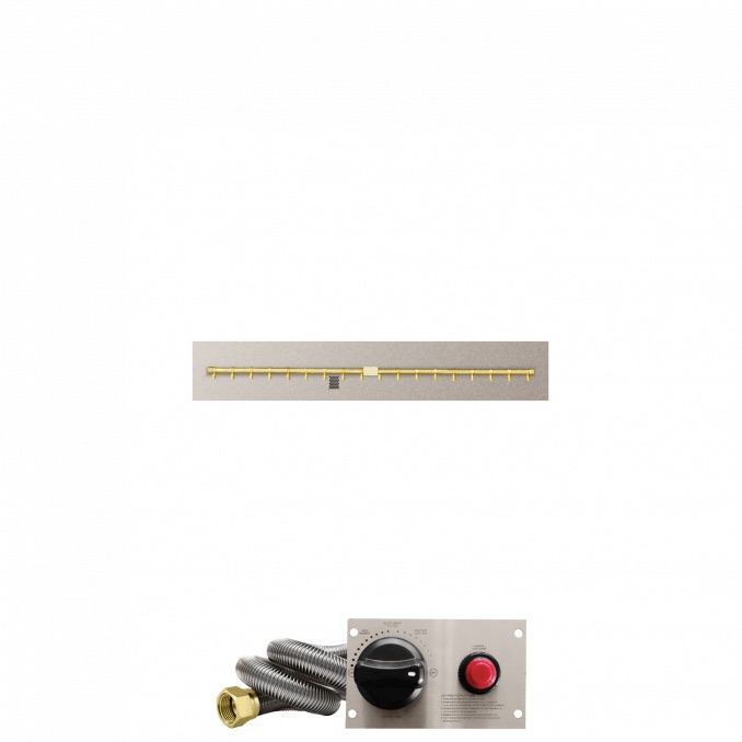 Firegear 48 Inch Linear Stainless Steel Natural Gas Flat Fire Pit Pan with Pro Series Brass T Burner and Safety Pilot Spark Ignition System