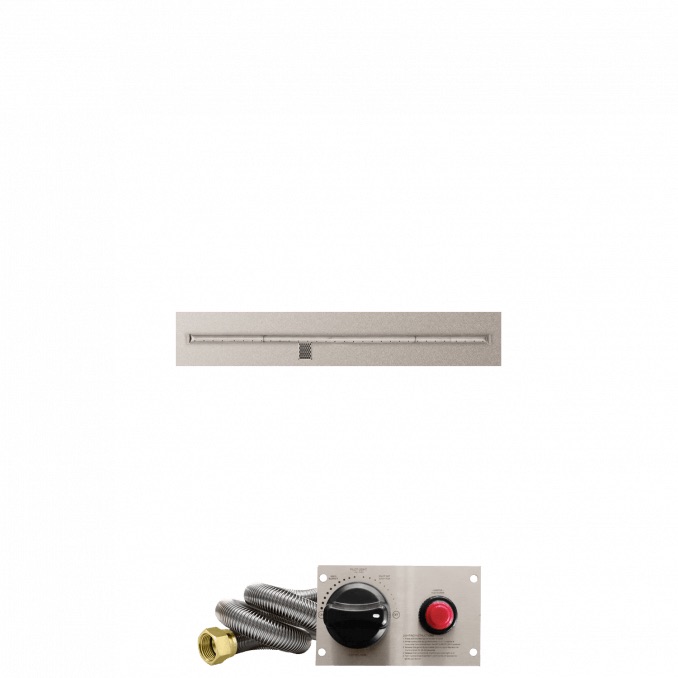 Firegear 48 Inch Linear Stainless Steel Natural Gas Flat Fire Pit Pan with T Burner and Safety Pilot Spark Ignition System