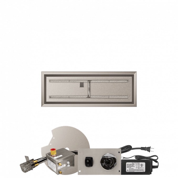 Firegear 48 Inch Rectangular Stainless Steel Propane Gas Drop In Fire Pit Pan with H Burner and All Weather Electronic Ignition System