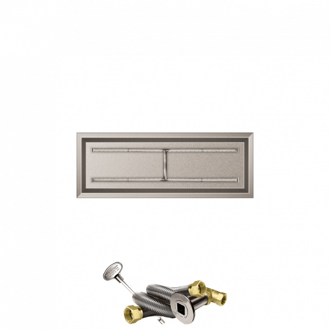 Firegear 48 Inch Rectangular Stainless Steel Natural Gas Drop In Fire Pit Pan with H Burner and Match Light Ignition System