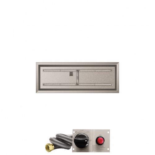 Firegear 48 Inch Rectangular Stainless Steel Propane Gas Drop In Fire Pit Pan with H Burner and Safety Pilot Spark Ignition System