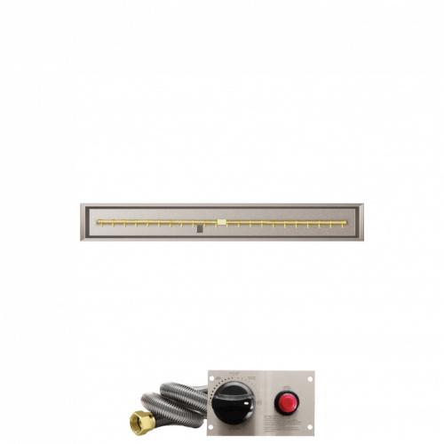 Firegear 60 Inch Linear Stainless Steel Natural Gas Drop In Fire Pit Pan with Pro Series Brass T Burner and Safety Pilot Spark Ignition System