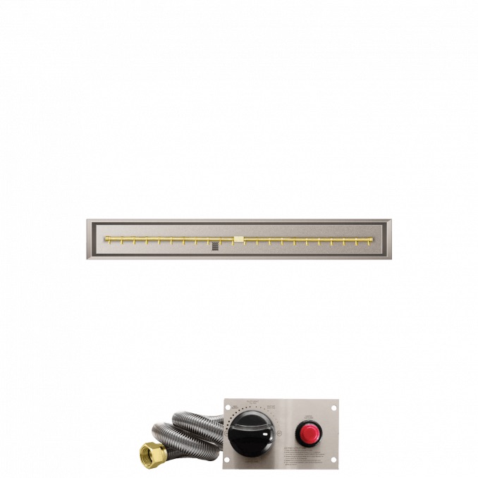 Firegear 60 Inch Linear Stainless Steel Natural Gas Drop In Fire Pit Pan with Pro Series Brass T Burner and Safety Pilot Spark Ignition System