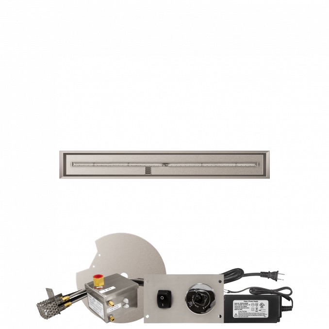 Firegear 60 Inch Linear Stainless Steel Natural Gas Drop In Fire Pit Pan with T Burner and All Weather Electronic Ignition System