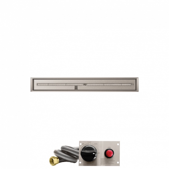 Firegear 60 Inch Linear Stainless Steel Propane Gas Drop In Fire Pit Pan with T Burner and Safety Pilot Spark Ignition System