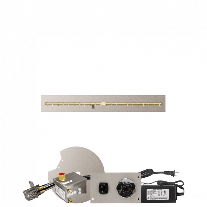 Firegear 60 Inch Linear Stainless Steel Natural Gas Flat Fire Pit Pan with Pro Series Brass T Burner and All Weather Electronic Ignition System