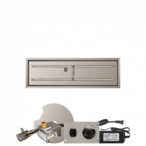 Firegear 60 Inch Rectangular Stainless Steel Natural Gas Drop In Fire Pit Pan with H Burner and All Weather Electronic Ignition System