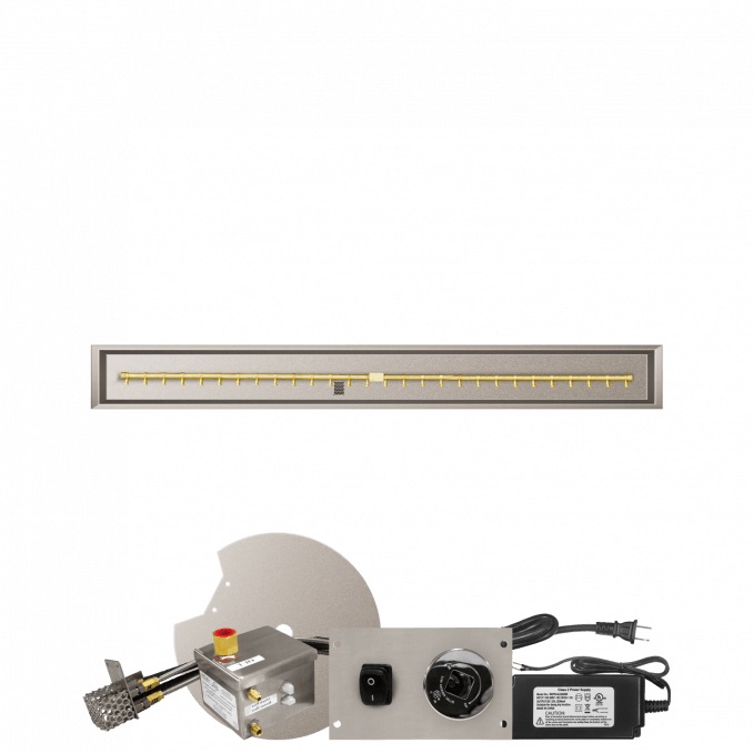 Firegear 72 Inch Linear Stainless Steel Natural Gas Drop In Fire Pit Pan with Pro Series Brass T Burner and All Weather Electronic Ignition System