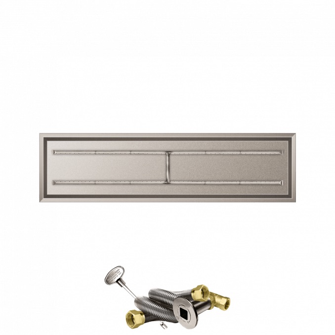 Firegear 72 Inch Rectangular Stainless Steel Natural Gas Drop In Fire Pit Pan with H Burner and Match Light Ignition System