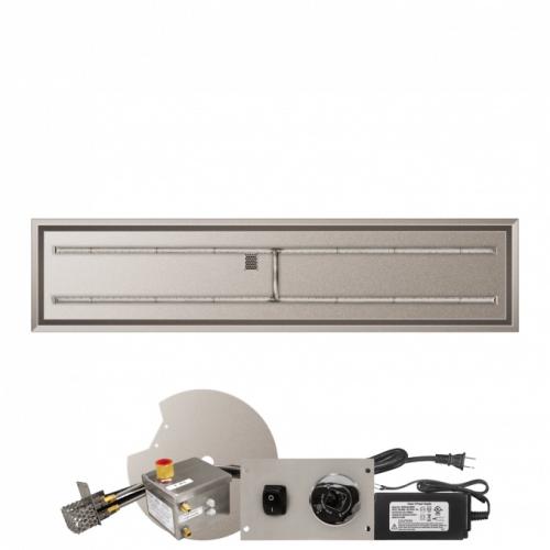 Firegear 84 Inch Rectangular Stainless Steel Natural Gas Drop In Fire Pit Pan with H Burner and All Weather Electronic Ignition System