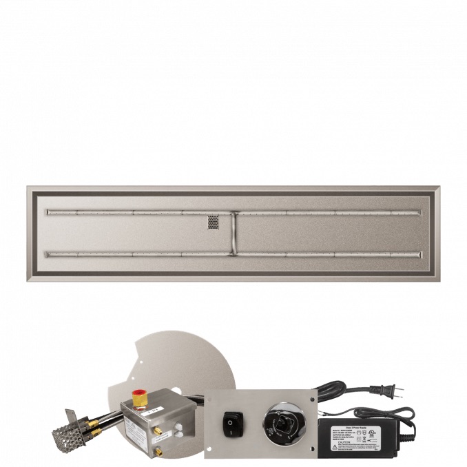 Firegear 84 Inch Rectangular Stainless Steel Natural Gas Drop In Fire Pit Pan with H Burner and All Weather Electronic Ignition System