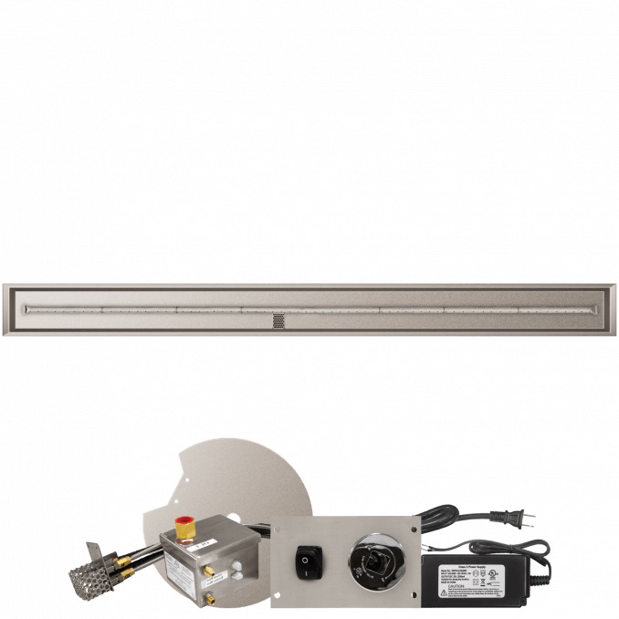 Firegear 96 Inch Linear Stainless Steel Propane Gas Drop In Fire Pit Pan with T Burner and All Weather Electronic Ignition System