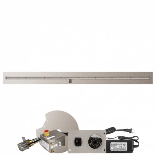 Firegear 96 Inch Linear Stainless Steel Natural Gas Flat Fire Pit Pan with T Burner and All Weather Electronic Ignition System