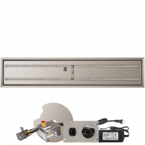 Firegear 96 Inch Rectangular Stainless Steel Propane Gas Drop In Fire Pit Pan with H Burner and All Weather Electronic Ignition System