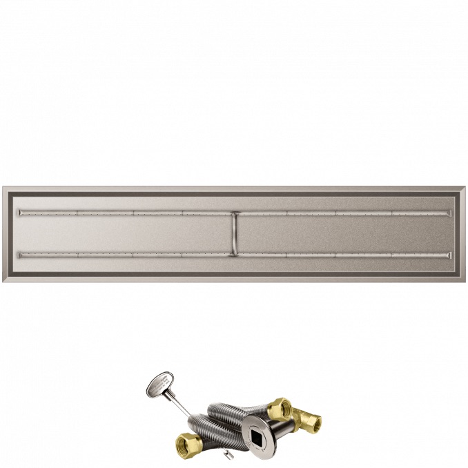 Firegear 96 Inch Rectangular Stainless Steel Natural Gas Drop In Fire Pit Pan with H Burner and Match Light Ignition System