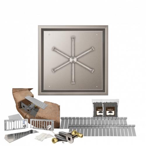 Firegear SRW Stone Paver Block Fire Pit Kit with 20 Inch Square Stainless Steel Natural Gas Drop In Fire Pit Pan with 16 Inch Spur Burner and Match Light Ignition System