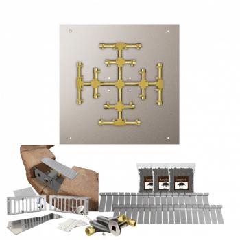 Firegear SRW Stone Paver Block Fire Pit Kit with 25 Inch Square Stainless Steel Gas Flat Fire Pit Pan with 18 Inch Pro Series Brass Snowflake Burner and Match Light Ignition System350