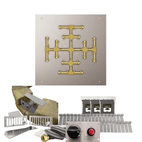 Firegear SRW Stone Paver Block Fire Pit Kit with 25 Inch Square Stainless Steel Propane Gas Flat Fire Pit Pan with 18 Inch Pro Series Brass Snowflake Burner and Safety Pilot Spark Ignition System