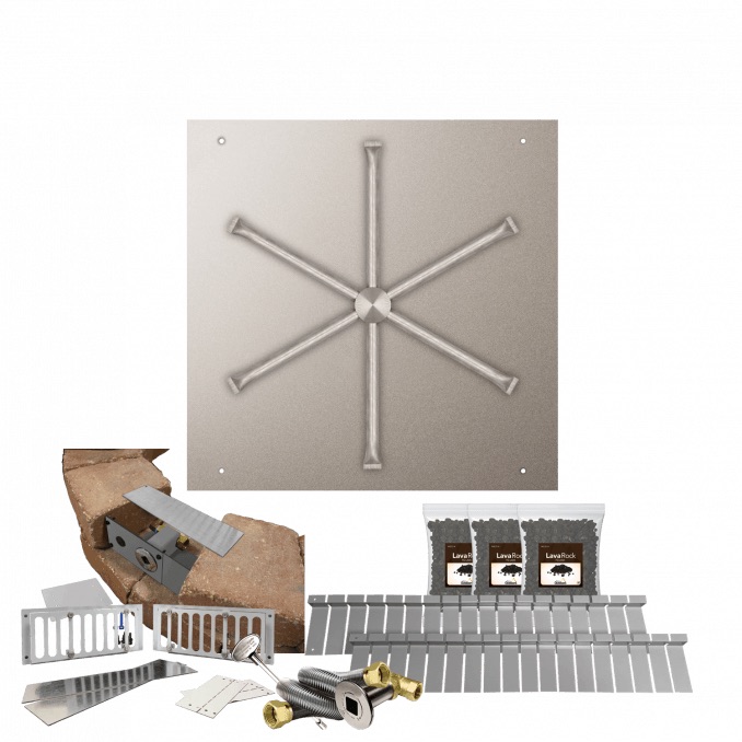 Firegear SRW Stone Paver Block Fire Pit Kit with 25 Inch Square Stainless Steel Natural Gas Flat Fire Pit Pan with 22 Inch Spur Burner and Match Light Ignition System