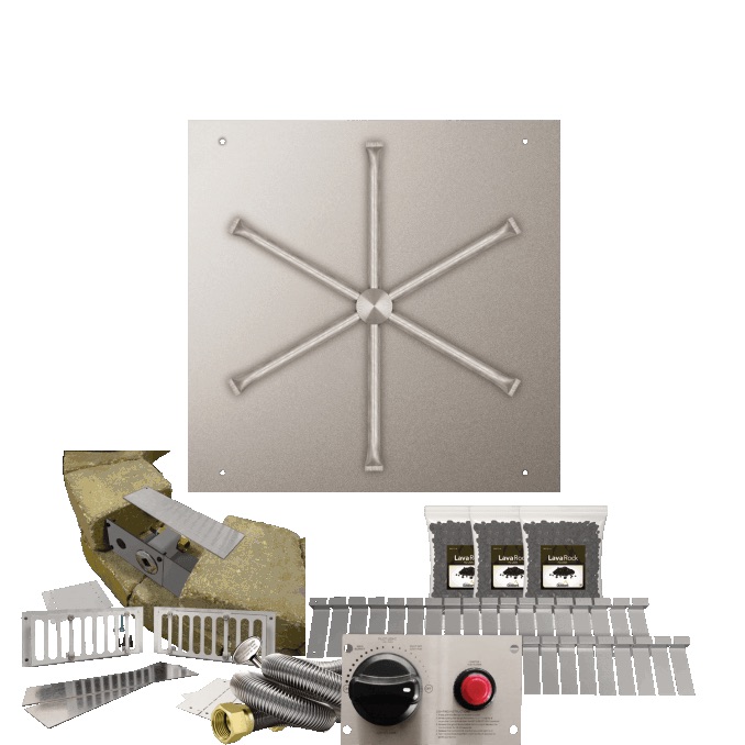 Firegear SRW Stone Paver Block Fire Pit Kit with 25 Inch Square Stainless Steel Natural Gas Flat Fire Pit Pan with 22 Inch Spur Burner and Safety Pilot Spark Ignition System