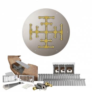 Firegear SRW Stone Paver Block Fire Pit Kit with 26 Inch Round Stainless Steel Gas Flat Fire Pit Pan with 18 Inch Pro Series Brass Snowflake Burner and Match Light Ignition System350