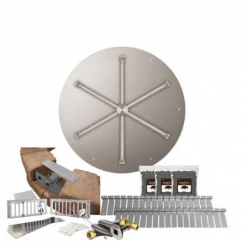 Firegear SRW Stone Paver Block Fire Pit Kit with 26 Inch Round Stainless Steel Gas Flat Fire Pit Pan with 22 Inch Spur Burner and Match Light Ignition System350