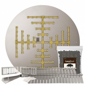 Firegear SRW Stone Paver Block Fire Pit Kit with 29 Inch Round Stainless Steel Gas Flat Fire Pit Pan with 18 Inch Pro Series Brass Snowflake Burner and Match Light Ignition System350