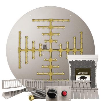 Firegear SRW Stone Paver Block Fire Pit Kit with 29 Inch Round Stainless Steel Gas Flat Fire Pit Pan with 18 Inch Pro Series Brass Snowflake Burner and Safety Pilot Spark Ignition System350