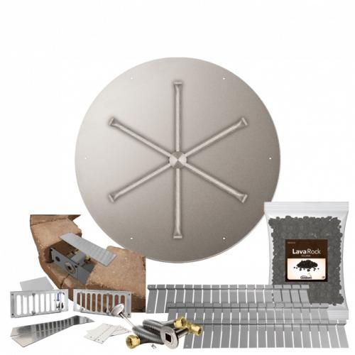 Firegear SRW Stone Paver Block Fire Pit Kit with 29 Inch Round Stainless Steel Natural Gas Flat Fire Pit Pan with 22 Inch Spur Burner and Match Light Ignition System