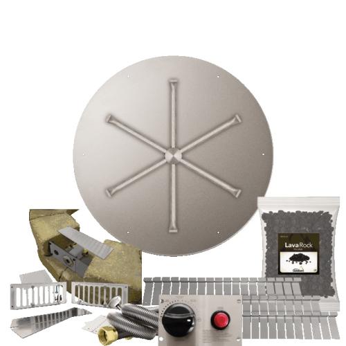 Firegear SRW Stone Paver Block Fire Pit Kit with 29 Inch Round Stainless Steel Natural Gas Flat Fire Pit Pan with 22 Inch Spur Burner and Safety Pilot Spark Ignition System