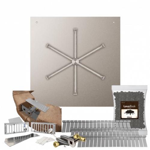 Firegear SRW Stone Paver Block Fire Pit Kit with 30 Inch Square Stainless Steel Natural Gas Flat Fire Pit Pan with 22 Inch Spur Burner and Match Light Ignition System