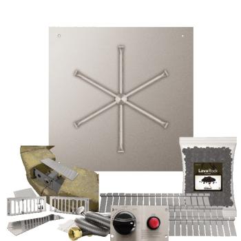 Firegear SRW Stone Paver Block Fire Pit Kit with 30 Inch Square Stainless Steel Gas Flat Fire Pit Pan with 22 Inch Spur Burner and Safety Pilot Spark Ignition System350