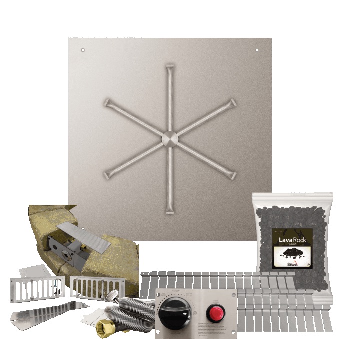 Firegear SRW Stone Paver Block Fire Pit Kit with 30 Inch Square Stainless Steel Natural Gas Flat Fire Pit Pan with 22 Inch Spur Burner and Safety Pilot Spark Ignition System