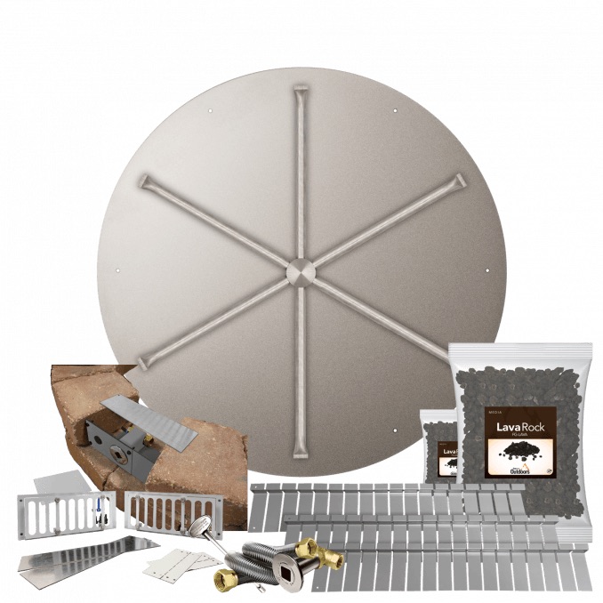 Firegear SRW Stone Paver Block Fire Pit Kit with 34 Inch Round Stainless Steel Natural Gas Flat Fire Pit Pan with 31 Inch Spur Burner and Match Light Ignition System   4 Inch Tall Vent