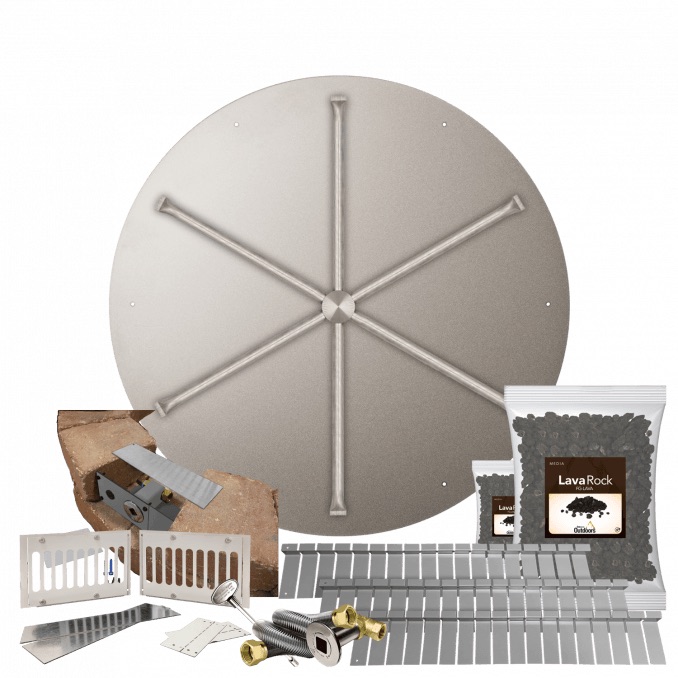 Firegear SRW Stone Paver Block Fire Pit Kit with 34 Inch Round Stainless Steel Natural Gas Flat Fire Pit Pan with 31 Inch Spur Burner and Match Light Ignition System   6 inch Tall Vent