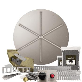 Firegear SRW Stone Paver Block Fire Pit Kit with 34 Inch Round Stainless Steel Gas Flat Fire Pit Pan with 31 Inch Spur Burner and Safety Pilot Spark Ignition System350