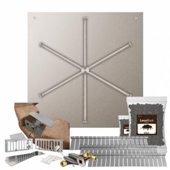 Firegear SRW Stone Paver Block Fire Pit Kit with 34 Inch Square Stainless Steel Gas Flat Fire Pit Pan with 31 Inch Spur Burner and Match Light Ignition System350