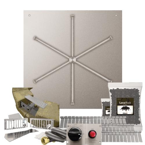 Firegear SRW Stone Paver Block Fire Pit Kit with 34 Inch Square Stainless Steel Natural Gas Flat Fire Pit Pan with 31 Inch Spur Burner and Safety Pilot Spark Ignition System