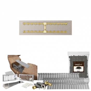 Firegear SRW Stone Paver Block Fire Pit Kit with 36 Inch by 10 Inch Stainless Steel Gas Flat Fire Pit Pan with Pro Series Brass H Burner and Match Light Ignition System350