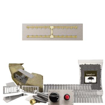 Firegear SRW Stone Paver Block Fire Pit Kit with 36 Inch by 10 Inch Stainless Steel Gas Flat Fire Pit Pan with Pro Series Brass H Burner and Safety Pilot Spark Ignition System350