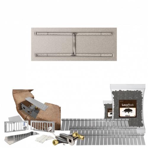 Firegear SRW Stone Paver Block Fire Pit Kit with 30 Inch by 14 Inch Linear Stainless Steel Natural Gas Flat Fire Pit Pan with H Burner and Match Light Ignition System