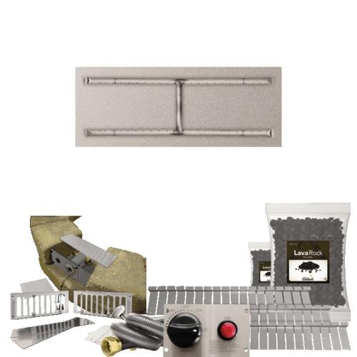 Firegear SRW Stone Paver Block Fire Pit Kit with 30 Inch by 14 Inch Stainless Steel Natural Gas Flat Fire Pit Pan with H Burner and Safety Pilot Spark Ignition System