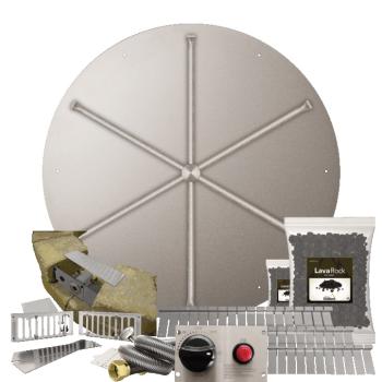 Firegear SRW Stone Paver Block Fire Pit Kit with 39 Inch Round Stainless Steel Gas Flat Fire Pit Pan with 31 Inch Spur Burner and Safety Pilot Spark Ignition System350