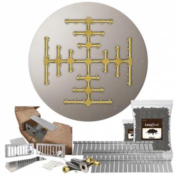 Firegear SRW Stone Paver Block Fire Pit Kit with 39 Inch Round Stainless Steel Gas Flat Fire Pit Pan with 32 Inch Pro Series Brass Snowflake Burner and Match Light Ignition System350