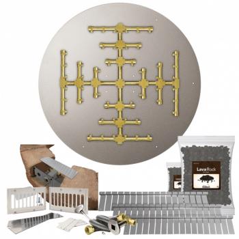 Firegear SRW Stone Paver Block Fire Pit Kit with 39 Inch Round Stainless Steel Gas Flat Fire Pit Pan with 32 Inch Pro Series Brass Snowflake Burner and Match Light Ignition System 6 Inch Tall Vent350